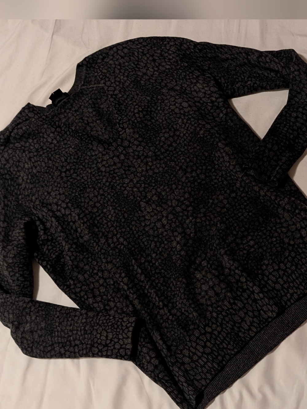 Theory Black Textured Crewneck Merino Wool Sweater